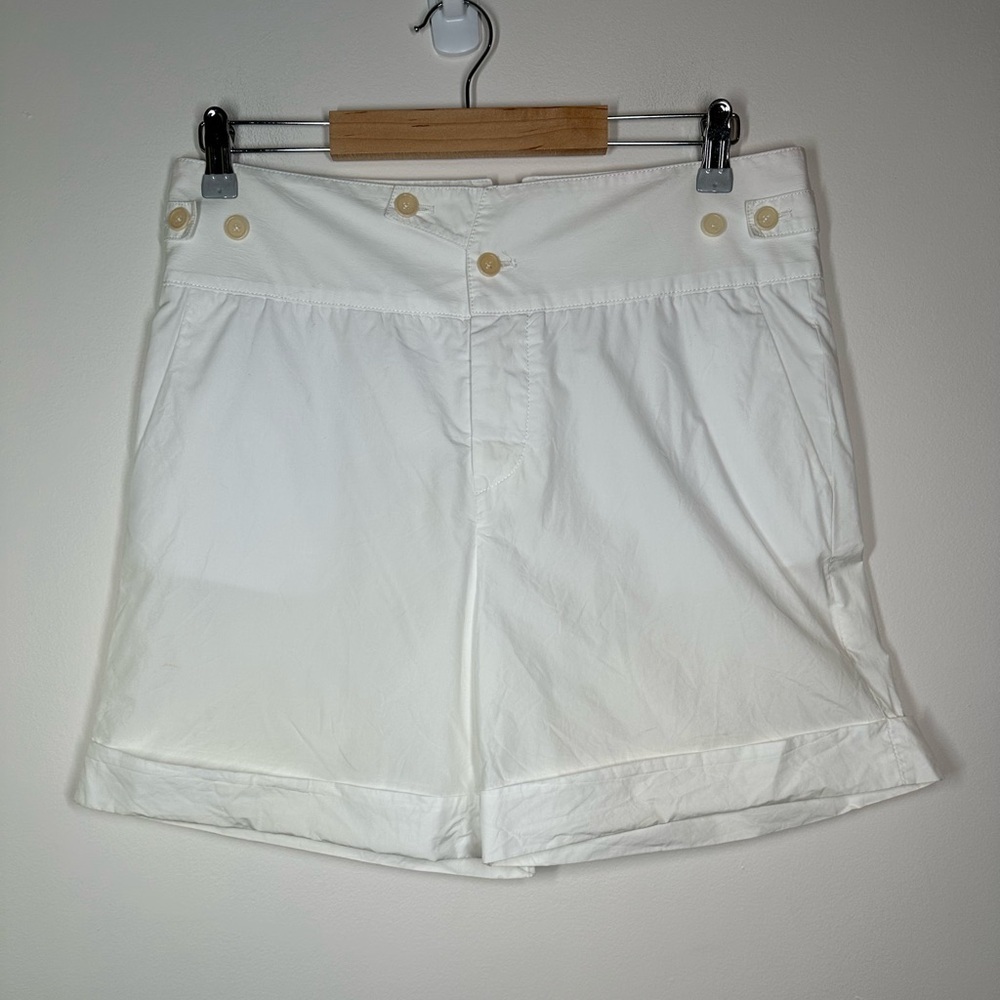 Helmut Lang White Cuffed‎ Cotton Shorts Size 8